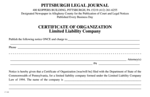 Pennsylvania Certificate of Organization