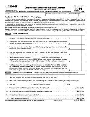 Form 2106-EZ Department of the Treasury Internal Revenue Service (99) Your name OMB No - irs