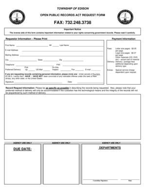 Township of Edison Open Public Records Act Request Form