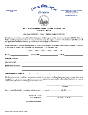 Notarized Statement for City of Wilmington Business License