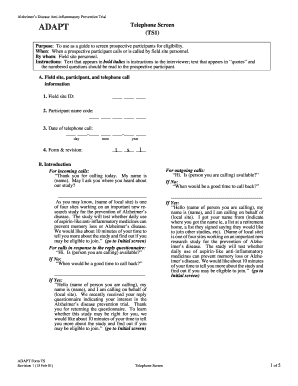 Alzheimer’s Disease Anti-inflammatory Prevention Trial Telephone Screen