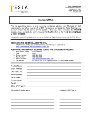 Medicaid of Utah EDI Enrollment Form