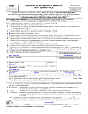 IRS Form 1024 Application for Recognition of Exemption