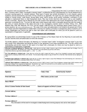 Volunteer Disclosure and Authorization Form