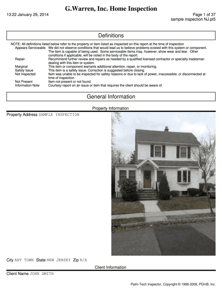 Fillable Online BiLevel Inspection G. Warren Home Inspections Fax