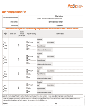 Salary Packaging Amendment Form