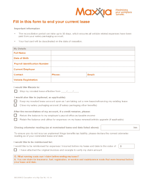 Maxxia Novated Lease Cessation Form