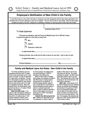 NALC Form 1 - Family and Medical Leave Act Notification