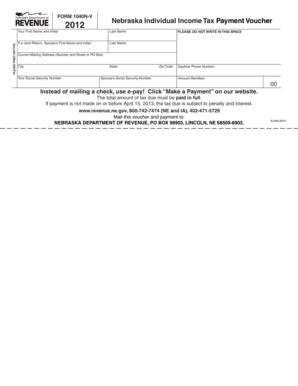 2012 Nebraska Individual Income Tax Payment Voucher