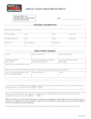 Fillable Online Virginia Beach Ruth's Chris Steak House Job Application Fax Email Print - pdfFiller