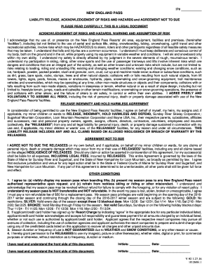 Fillable Online LIABILITY RELEASE, ACKNOWLEDGEMENT OF RISKS AND HAZARDS ...