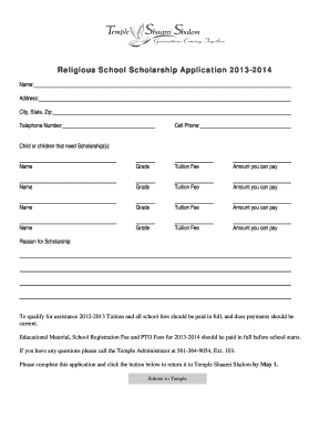 Religious School Scholarship Application