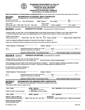 Affidavit to use the surname of the father - TENNESSEE DEPARTMENT OF HEALTH. Affidavits of Natural Parents - tn