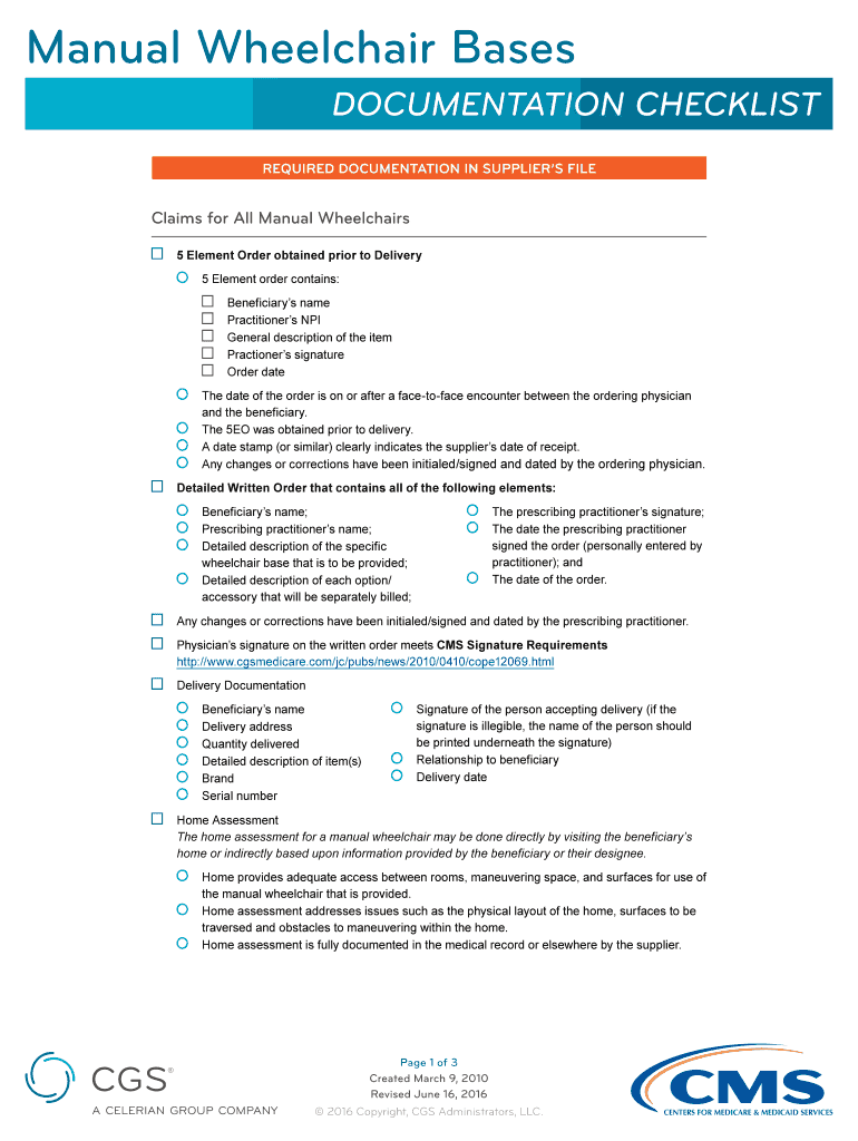 Fillable Online Manual Wheelchair Bases Documentation Checklist. DME JC
