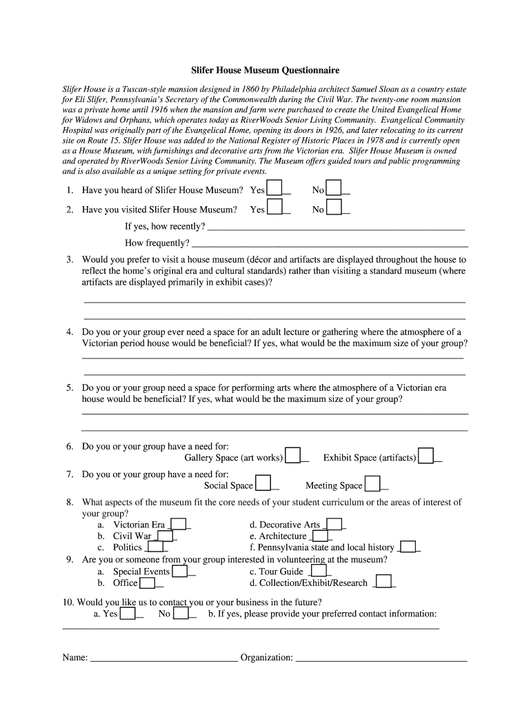 Slifer Questionnaire Form - RiverWoods Preview on Page 1