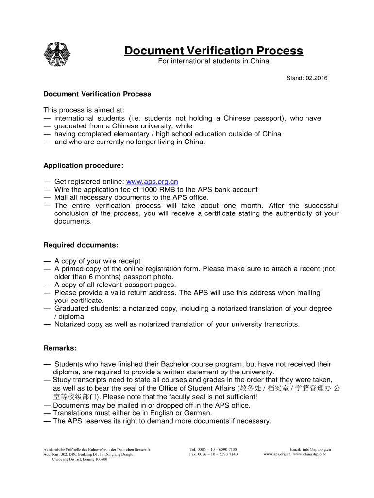 Fillable Online Document Verification Process - APS Fax Email Print ...