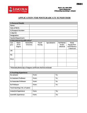 Appraisal comments for teachers - APPLICATION FOR POSTGRADUATE SUPERVISOR - postgraduate lincoln edu