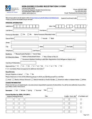Fillable Online umasslowell non degree course registration e form Fillable Online umasslowell non degree course registration e form