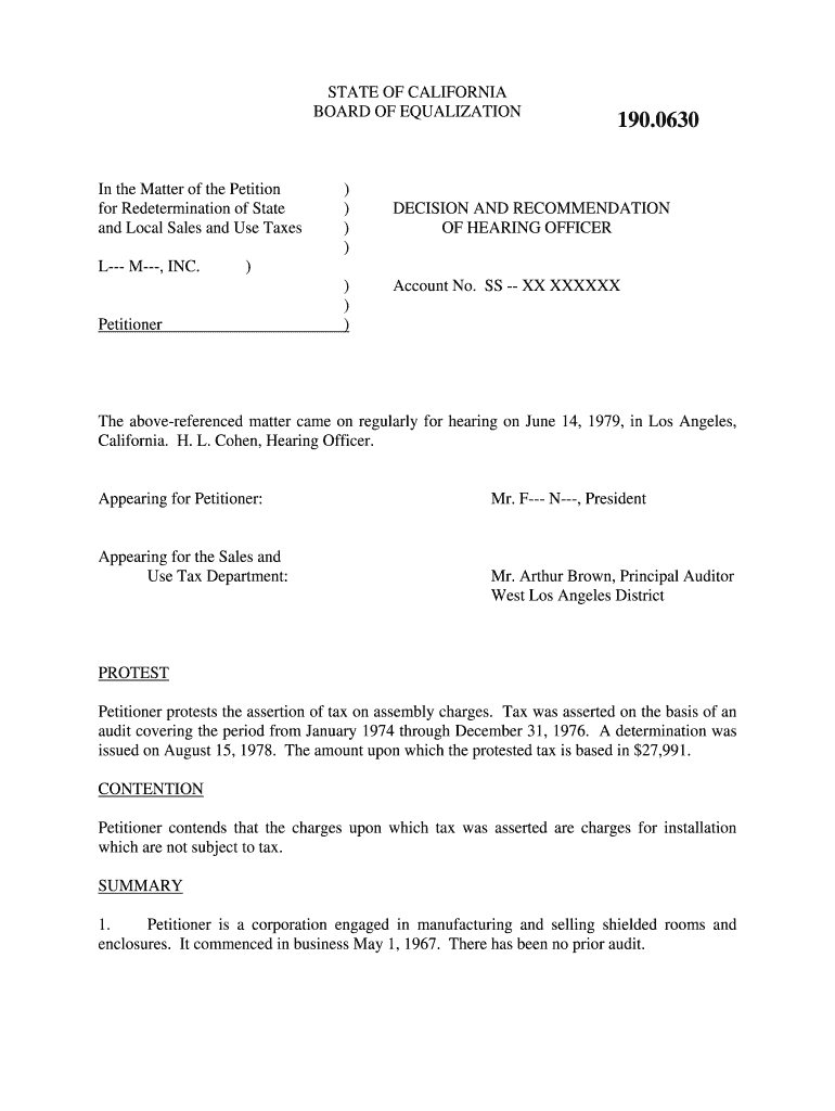 Fillable Online boe ca 190.0630 Board of Equalization California