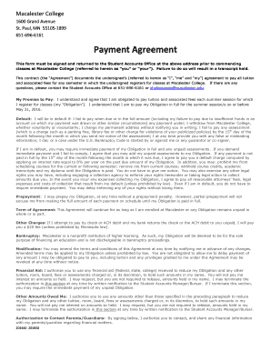 This form must be signed and returned to the Student Accounts Office at the above address prior to commencing - macalester