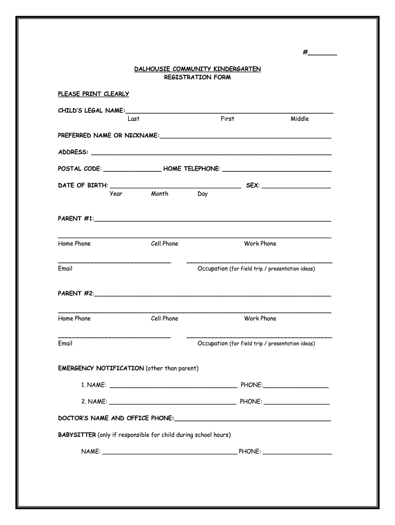 Fillable Online DALHOUSIE COMMUNITY KINDERGARTEN Fax Email Print