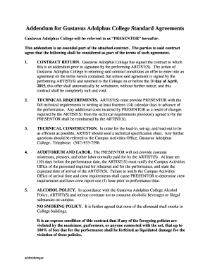 Standard Addendum for Gustavus Adolphus College Agreements - gustavus