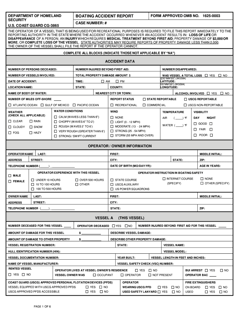 Fillable Online usm maine DEPARTMENT OF HOMELAND BOATING ACCIDENT