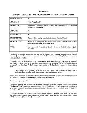 Exhibit C - Form of Irrevocable and Unconditional Standby Letter of Credit - ieso