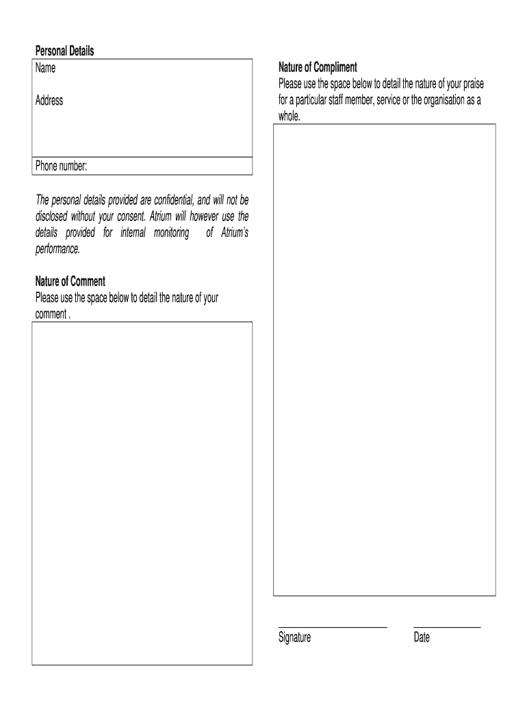 Fillable Online atriumhomes co Nature of Compliment atriumhomes co