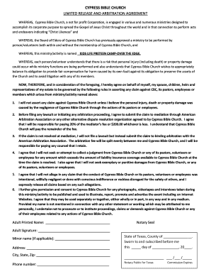 Hold Harmless Agreement - Cypress Bible Church - cypressbible