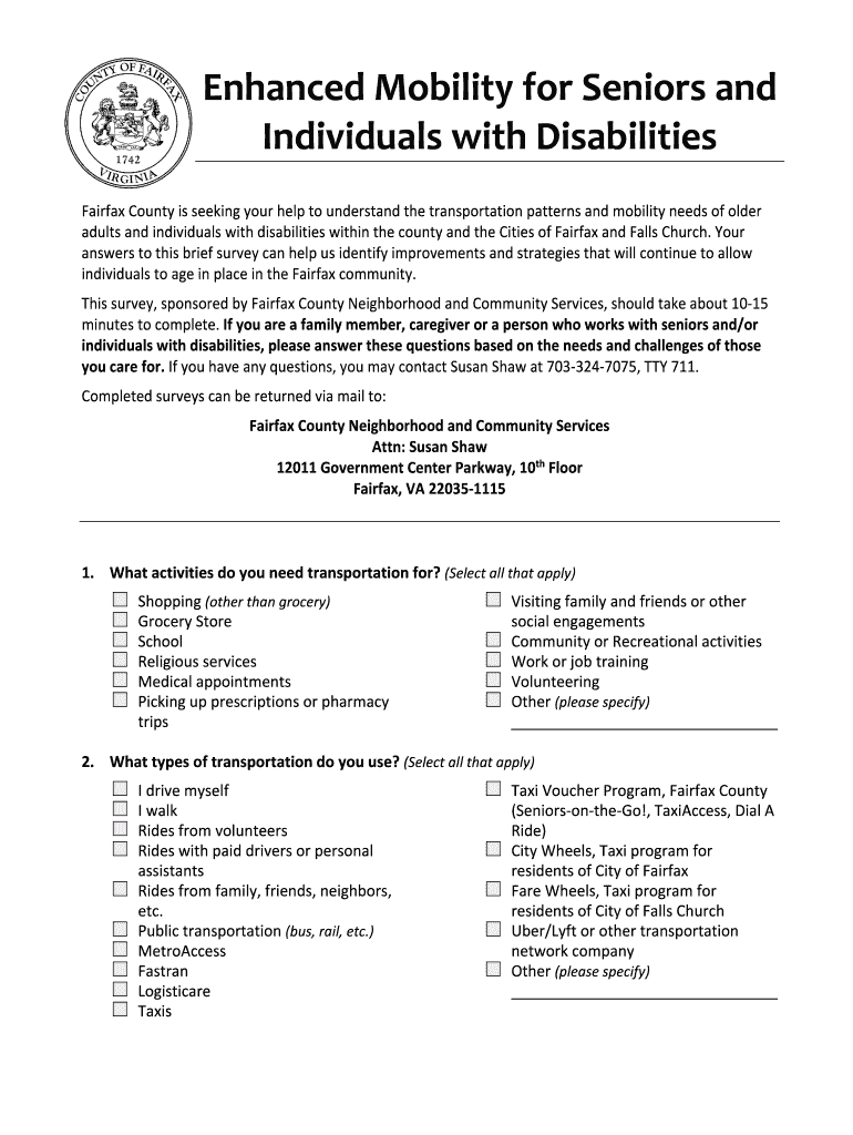 Fillable Online fairfaxcounty Enhanced Mobility for Seniors and fairfaxcounty Fax Email Print