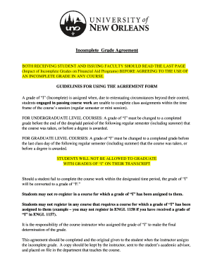 UNO Incomplete Grade Agreement and Form - uno