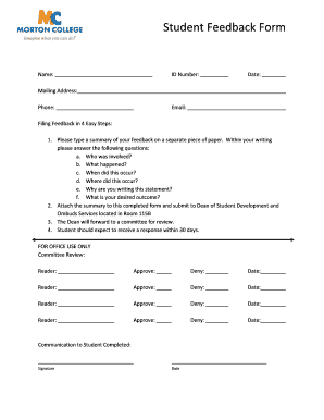 Student Feedback Form - wcmsstg.morton.edu:8080 - wcmsstg morton