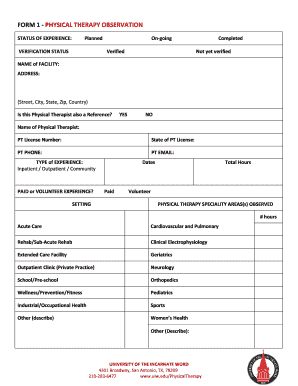 Fillable Online 207 200 17 FORM 1 - PHYSICAL THERAPY OBSERVATION - 207 200 17 Fax Email Print ...
