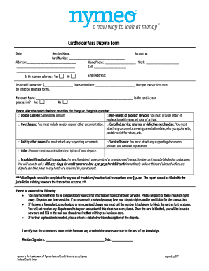 Fillable Online Cardholder Visa Dispute Form Fax Email Print - pdfFiller