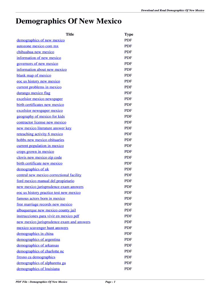 Fillable Online Demographics Of New Mexico. demographics of new mexico