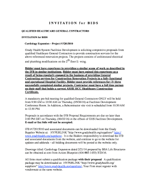 Sample invitation to bid for construction - I N V I T A T I O N f o r B I D S - gradyhealth.org