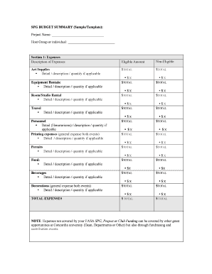 SPG BUDGET SUMMARY (Sample/Template) - FASA Concordia