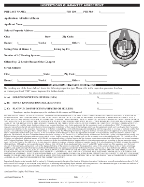 Pdr line board printable - INSPECTIONS GUARANTEE AGREEMENT