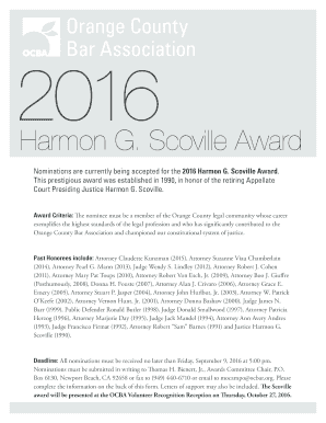 Nominations are currently being accepted for the 2016 Harmon G - ocbar