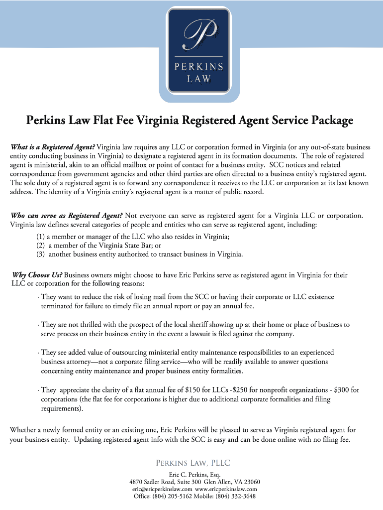 Fillable Online Perkins Law Flat Fee Virginia Registered Agent Service
