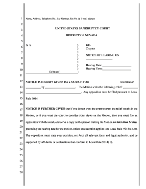 US Bankruptcy Court Notice of Hearing