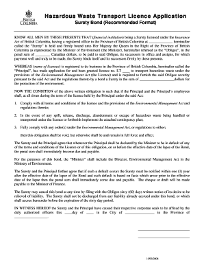 Hazardous Waste Transport Licence Application