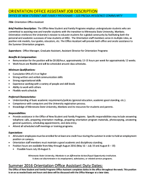 ORIENTATION OFFICE ASSISTANT JOB DESCRIPTION