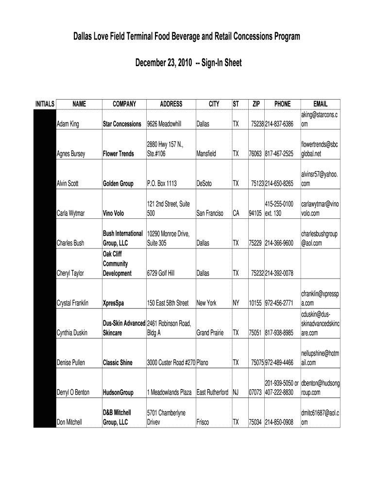 Fillable Online Dallas Love Field Terminal Food Beverage and... Fax