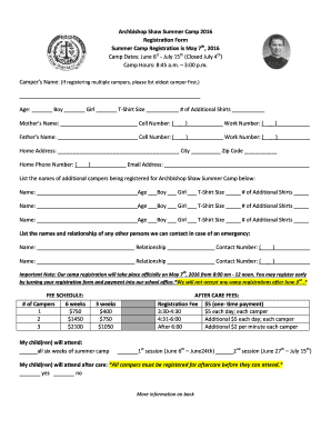 Shaw Summer Camp - Fill Online, Printable, Fillable, Blank | pdfFiller