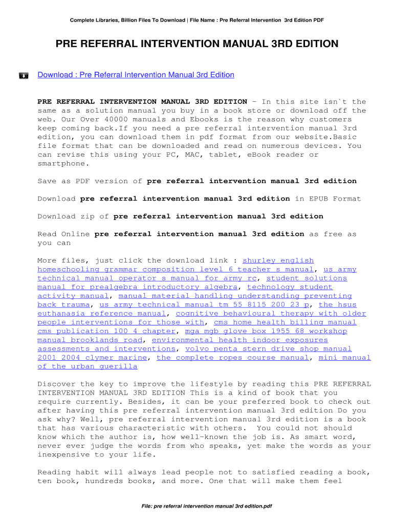 Fillable Online Pre Referral Intervention Manual 3rd Edition. Pre
