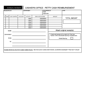 CASHIER'S OFFICE - PETTY CASH REIMBURSEMENT