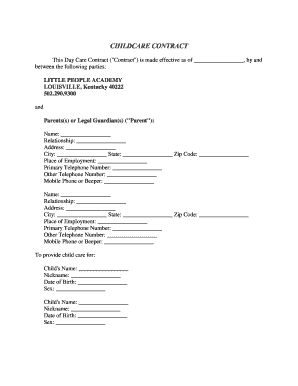 Fillable Online CHILDCARE CONTRACT Fax Email Print - pdfFiller
