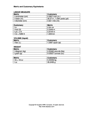 Fillable Online Metric and Customary Equivalents Fax Email Print - pdfFiller